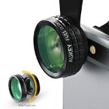 Aukey 3 in 1 Clip-on Cell Phone Camera Lens Kit 180 Degree Fisheye Lens Wide Angle Lens 10 X Macro Lens for iPhone 6S 6S Plus Samsung Galaxy Windows and Android Smartphones
