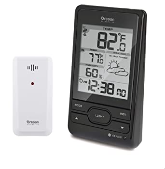 Oregon Scientific BAR206AX Wireless Temperature & Humidity Weather Station: LCD Screen, Indoor/Outdoor Sensor, Weather Forecast Icon, Ice Alert, Atomic Clock/Calendar Features (Black)