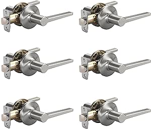 Amazon Basics Manchester Door Passage Lever, 6-Pack, 2.6 x 5.4 in, Satin Nickel