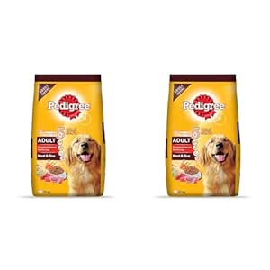 Pedigree Adult Dry Dog Food, Meat & Rice, 10kg Pack (Pack of 2)