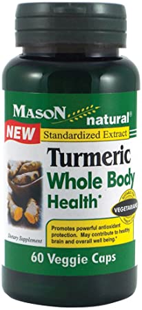 Mason Natural, Turmeric Whole Body Health Veggie Capsules, 60 Count, Herbal Dietary Supplement Supports Brain Health, Promotes a Balanced Mood and Appetite