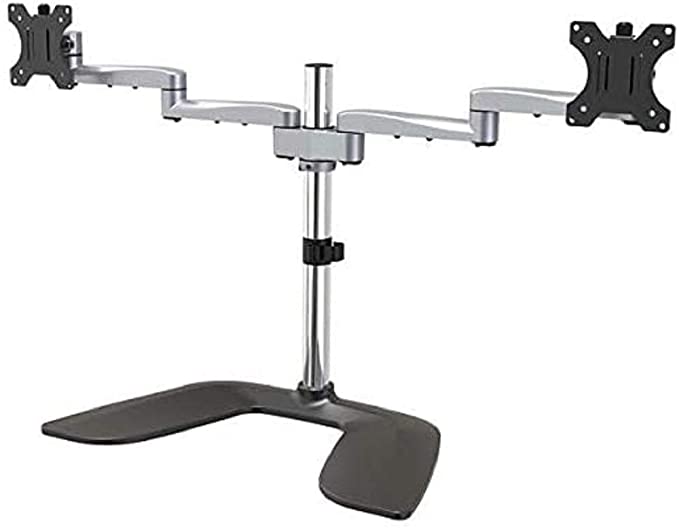 StarTech.com Dual Monitor Stand - Ergonomic Desktop Monitor Stand for up to 32" VESA Displays - Free-Standing Articulating Universal Computer Monitor Mount - Adjustable Height - Silver (ARMDUALSS)