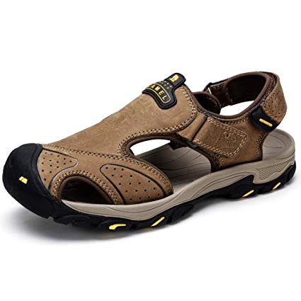 CAMEL Mens Leather Sandals Fisherman Comfortable Casual Walking Shoes Athletic for Hiking Beach Sport Summer-Close Toe