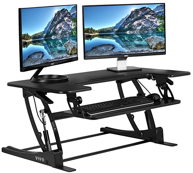 VIVO Black Height Adjustable Stand up Desk Converter | 36" Sit to Stand Tabletop Monitor Riser (DESK-V000V)