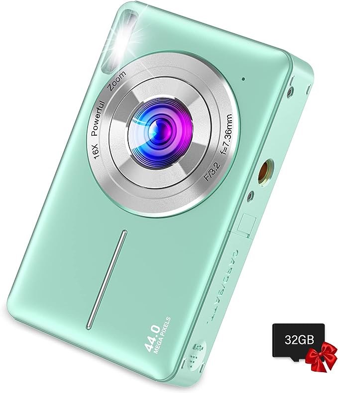 Digital Camera,Kids Camera with 32GB Card,Nsoela FHD 1080P 44MP Compact Vlogging Camera,Point and Shoot Camera 16X Digital Zoom, Portable Mini Kids Camera for Teens Students (Green)