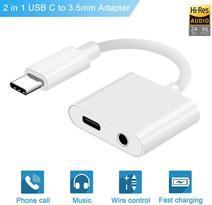 USB C to 3.5mm Aux Audio Adapter, vienon 2 in 1 Type C to AUX Jack Stereo USB c Headphone Converter with Volume Control and PD 60W Charging, Compatible with 2018 Ipad Pro, Pixel 2XL/3/3XL, HTC