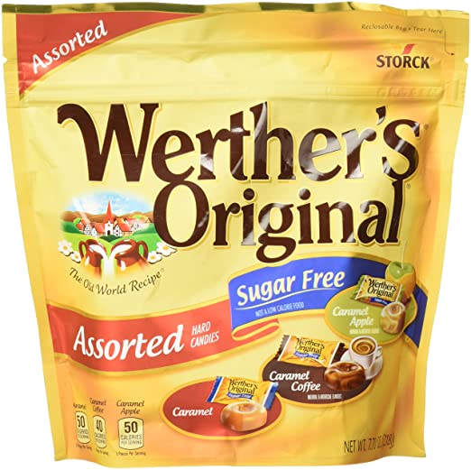 Werther's Original Hard Sugar Free Assorted Flavors, Caramel, Caramel Coffee, Caramel Apple Candy 7.7 Oz Bag