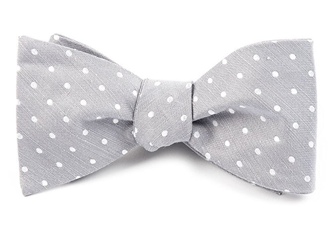 Linen Blend Dotted Dots Silver Self-Tie Bow Tie