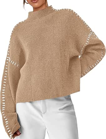 PRETTYGARDEN Women's Chunky Knit Winter Sweaters Casual Long Sleeve Mock Neck Oversized Loose Pullover Sweater Tops