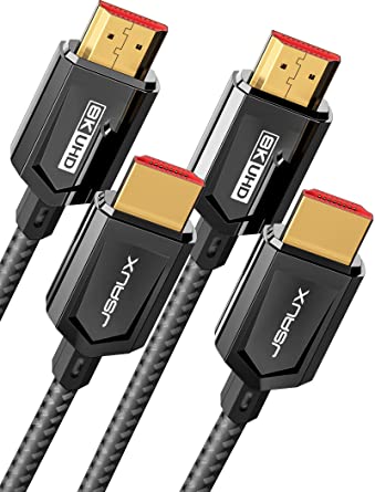 8K HDMI Cable 2.1 6FT 2-Pack，JSAUX 48Gbps Ultra High Speed Braided HDMI Cord(8K@60Hz 4K@120Hz) eARC HDR10 HDCP 2.2 & 2.3 3D, Compatible for PS5/PS4/X-Box/Roku TV/HDTV/Blu-ray/LG/Samsung QLED-Black