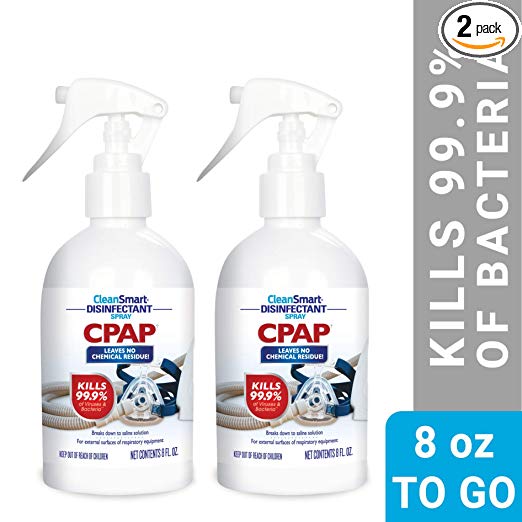 CleanSmart CPAP Disinfectant Spray, 8 Ounce Travel Bottle (Pack of 2), Kills 99.9% of Viruses, Bacteria, Germs, Mold, and Fungus, Leaves No Chemical Residue