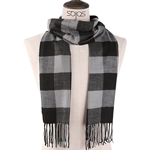 SOJOS Classic Plaid Tartan Cashmere Scarves with Tassels for Men and Women SC310