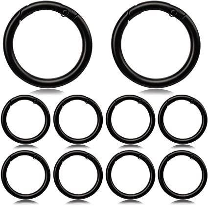 ANCIRS 10 Pack Zinc Alloy Locking Carabiner, 1-1/4" 32mm O Ring Spring Buckle, Round Snap Keyring Clip for Bags, Wallets (Black)