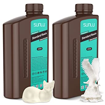 SUNLU 2KG 3D Printer Resin, Fast Curing Standard Resin for LCD/DLP/SLA Resin 3D Printers, 405nm UV Curing 3D Printing Resin, 2000g Resin, 1000g per Bottle, 2 Pack, White Clear