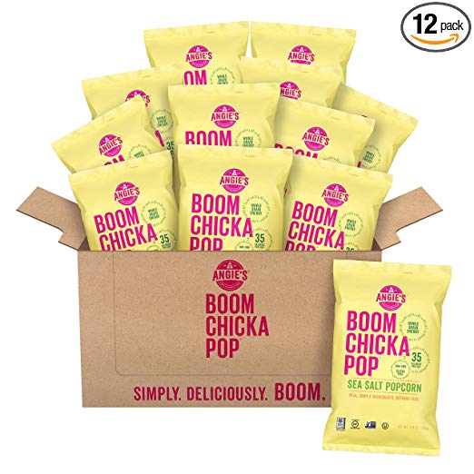 Angie's BOOMCHICKAPOP Sea Salt Popcorn, 4.8 Ounce Bag (Pack of 12 Bags)