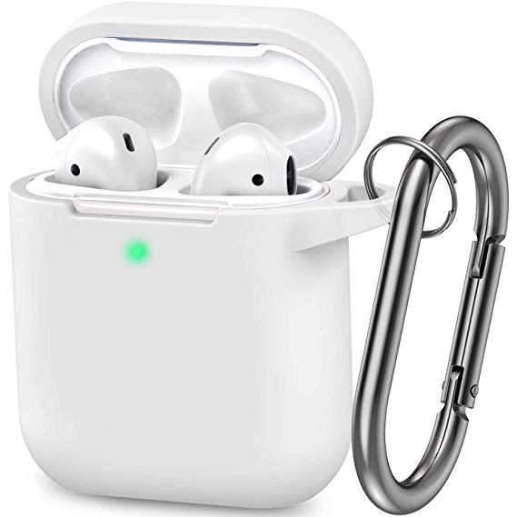 AirPods Case, Silicone Cover with U Shape Carabiner,360°Protective,Dust-Proof,Super Skin Silicone Compatible with Apple AirPods 1st/2nd (Clear)
