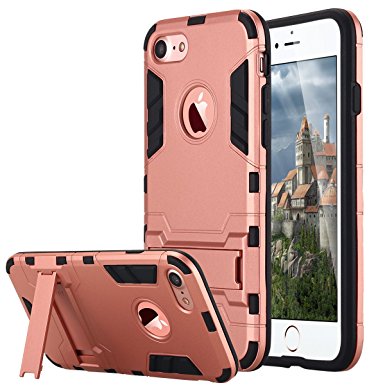 iPhone 7 Case, LONTECT [Heavy Duty] [Shock-Absorption] [Kickstand Feature] Hybrid Dual Layer Impact Protective Case Cover for Apple iPhone 7 - Rose Gold