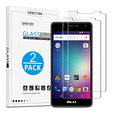 OMOTON BLU R1 HD Screen Protector [2 Pack] - [COVER FULL DISPLAY SCREEN] [2.5D Round Edge] [9H Hardness] [High Definition] [Bubble Free] Tempered Glass Screen Protector for BLU R1 HD, 5.0 Inch