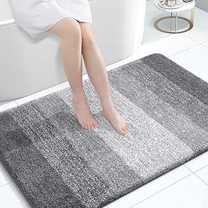 OLANLY Bathroom Rug Mat 47x32, Extra Soft and Absorbent Microfiber Bath Rugs, Non-Slip Plush Shaggy Bath Carpet, Machine Wash Dry, Bath Mats for Bathroom Floor, Tub and Shower, Grey