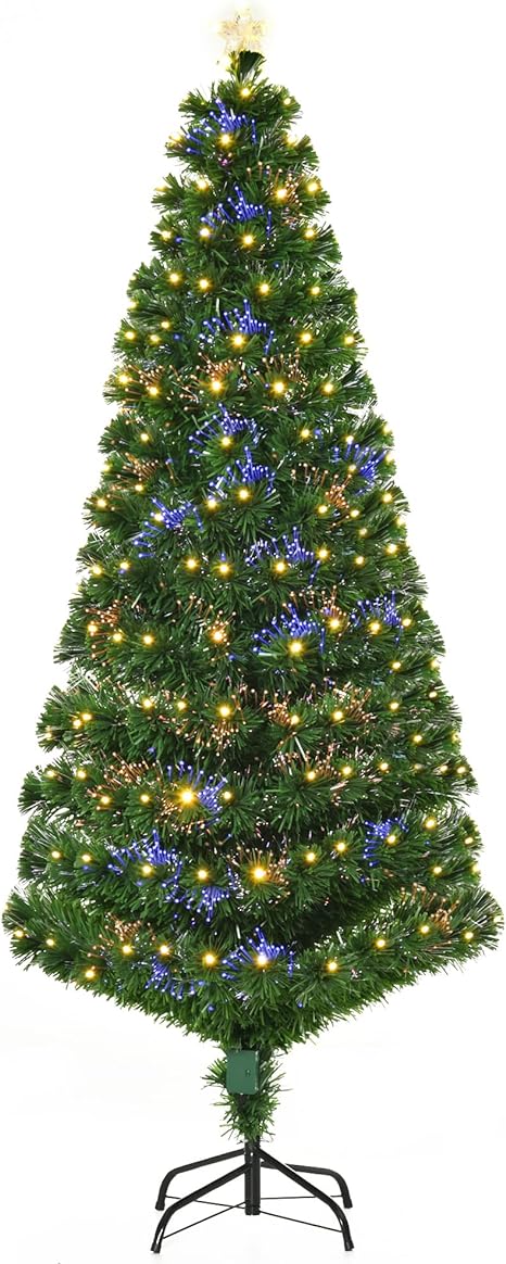 HOMCOM Sapin Arbre de noël Artificiel Lumineux 180cm avec Fibre Optique 230 LED 8 Modes Scintillants Vert Neuf 61