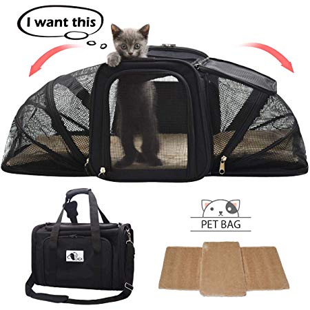 Soft-Sided Cat Carrier, Pet Travel Carrier Airline Approved, Two Sideds Expansion Pet Tote Bag with Washable Bedding, Collapsible Pet Travel Carrier for Small Dogs&Cats