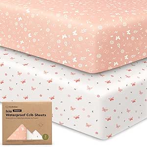 2-Pack Waterproof Crib Sheets for Boys, Girls-Viscose Derived from Bamboo Crib Sheets Neutral,Crib Mattress Protector Sheet,Soft Toddler Bed Sheets,Fitted Baby Crib Sheets Girl,Boy (Butterflies)