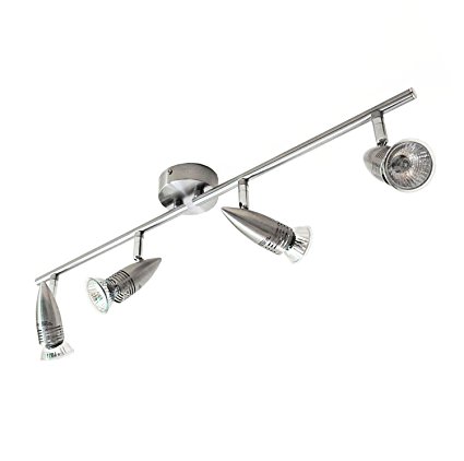 4 Way Adjustable Head PowerSave Spotlight Bar In Brushed Steel Finish ~ Takes GU10 bulbs ~ LED Compatible