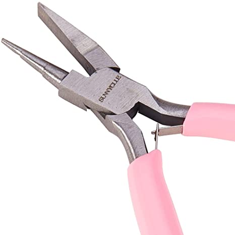 SUNNYCLUE 4.5 Inch 3-Step Wire Ring Looping Pliers Mini Precision Round Flat Nose Combination Pliers Tools for DIY Jewelry Making Pink