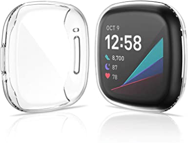 KIMILAR compatible with Fitbit Sense/Versa 3 Screen Protector, (2 Pack) TPU Plated Full Coverage Screen Bumper Cover Case Screen Protector compatible with Fitbit Sense/Versa 3, Clear Clear