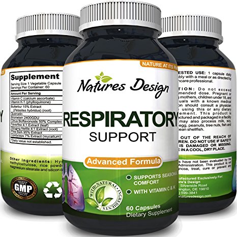 Natural Respiratory Support Defense Pills for Seasonal Internal Irritations Vitamin C K-1 Pure Lung Detox Cleanse Supplement Supports Breathing Immune System Energy Boost Capsules by Natures Design