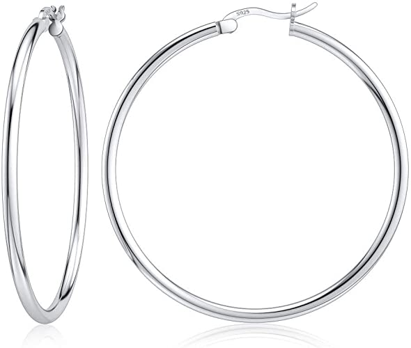 DALARAN Sterling Silver Hoop Earrings for Women Hypoallergenic Round Tube Click Post Hoops for Girls Sensitive Ears All Size