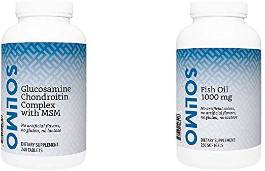 Amazon Brand - Solimo Glucosamine Chondroitin Complex with MSM, 240 Tablets, Glusosamine 1500mg, Chondroitin/MSM Complex 1103mg, 4 Month Supply & Solimo Fish Oil 1000 mg, 250 Softgels, 8 Month Supply