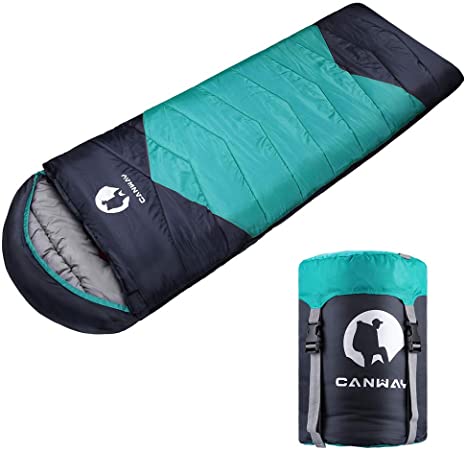 CANWAY Rectangular Sleeping Bag with Compression Sack, Lightweight Waterproof for Warm Cold Weather 4 Seasons Camping/Traveling/Hiking/Backpacking, Adults & Kids