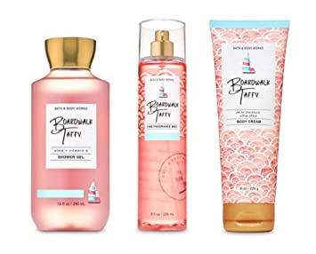 Bath and Body Works - Boardwalk Taffy - 3 pc Bundle - Shower Gel, Fine Fragrance Mist and Ultra Shea Body Cream - (2020)