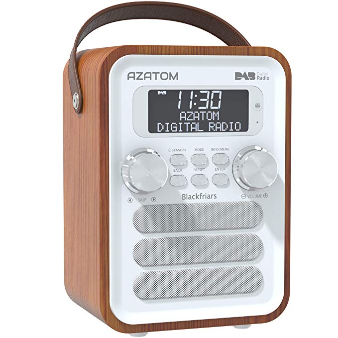 Blackfriars Retro DAB/DAB  Digital FM Portable Radio/Alarm Clock/Real Wood Effect Finish/Mains Powered/Rechargable Battery/Subwoofer/Premium Stereo Sound (Walnut)