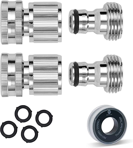 Morvat Nickel Plated Brass Garden Hose Quick Connect Quick Disconnect Water Hose Fittings Garden Hose Quick Connect Fittings Water Hose Quick 3/4" Garden Hose Connector Quick Release, 2 Sets