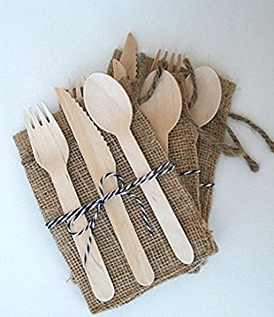 300 Pieces Disposable Wooden Cutlery Set by Easy Life Creations with 100 Forks 100 Knifes 100 Spoons | 100% Eco-Friendly Disposable Silverware, Birch Wood, Biodegradable, Compostable Utensils | EBOOK