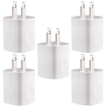 USB Wall Charger, 5 Pack FREEDOMTECH USB AC Universal Power Home Wall Travel Charger Adapter for iPhone 7/7Plus 6/6 Plus 4/4S 5/5s/5c/SE Samsung Galaxy S 2 3 4 5 Note 2 3 4 5 HTC iOS8 (White x5)