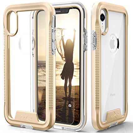 Zizo ION Series Compatible with iPhone XR Case Military Grade Drop Tested with Tempered Glass Screen Protector Gold Clear