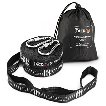 Hammock Straps - 24 Ft Total Heavy Duty 2000  LBS XL Hammock Tree Straps with 40 Loops 2 Carabiners, Carrying Bag -Tacklife GHS1A Inelastic Suspension System Sets of Equipment Suitable for all Hammock