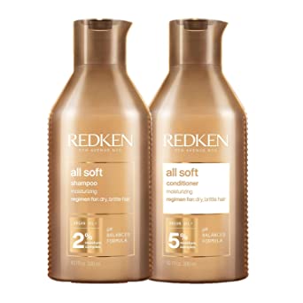 Redken | Pflegeset für trockenes und brüchiges Haar, Belebt und hydratisiert, Mit Omega-6 und Argan-Öl, All Soft Shampoo 300 ml & Conditioner 300 ml