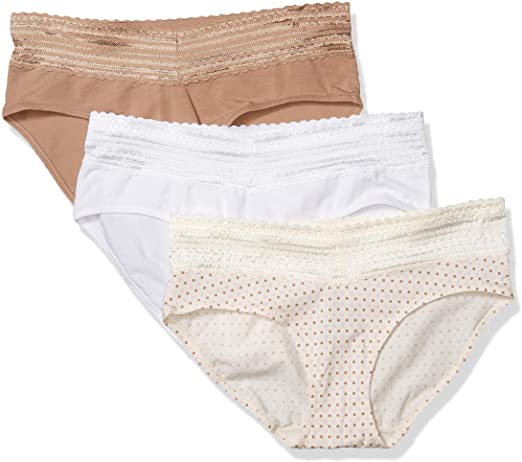 Warner's Women's No Pinching No Problems 3 Pack Cotton Hipster with Lace Panties