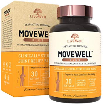 Joint Health Supplement - MoveWell Plus by LiveWell | Antarctic Krill Oil, Natural Astaxanthin and Hyaluronic Acid | Outperforms Glucosamine