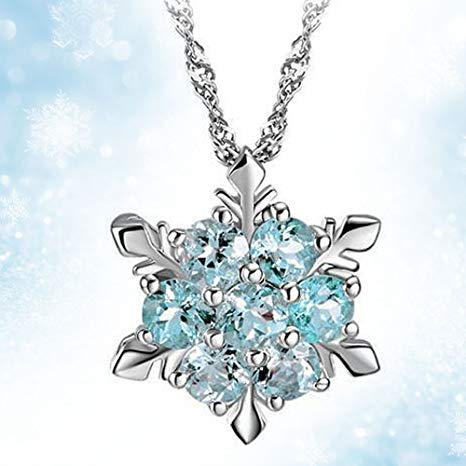 Women Girls Elsa Frozen Crystal Snowflake Sterling Silver Necklace Pendant Gift