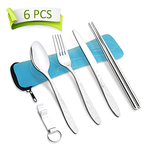 AckMond Stainless Steel Travel, Camping Cutlery Set (Blue)