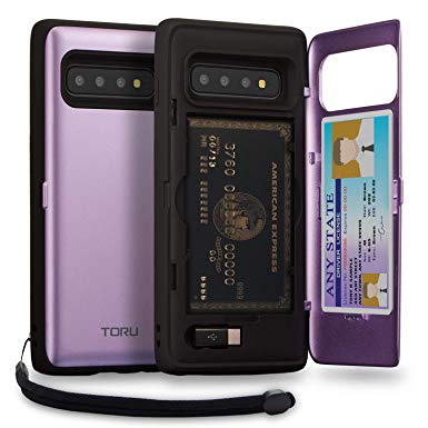 TORU CX PRO Galaxy S10 Wallet Case Purple with Hidden Credit Card Holder ID Slot Hard Cover, Strap, Mirror & USB Adapter for Samsung Galaxy S10 (2019) - Lavender