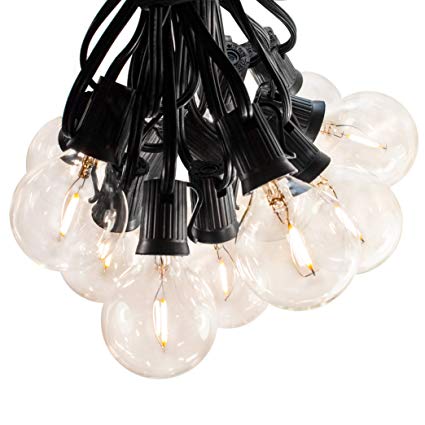 Hometown Evolution, Inc. LED Filament Outdoor Patio String Lights (25 ft, LED Filament G50 Clear - Black Wire - 2 Inch .6 Watt Bulbs)