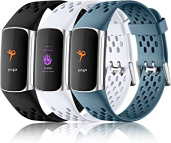 Maledan Band Compatible with Fitbit Charge 5 Bands for Women Men, Breathable and Waterproof Wristband Replacement Bracelet Strap for Fitbit Charge 5 Fitness Tracker Accessories, 3 Packs
