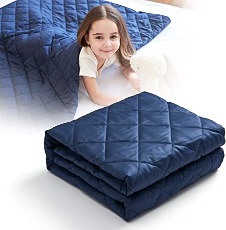 CO-Z 10lbs Weighted Blanket for Kids Navy Blue Size 41x60 inches 300TC Premium Breathable 100% Cotton Material, Durable Soft Heavy Blanket with Glass Beads, Skin-Friendly Oeko-TEX Certified