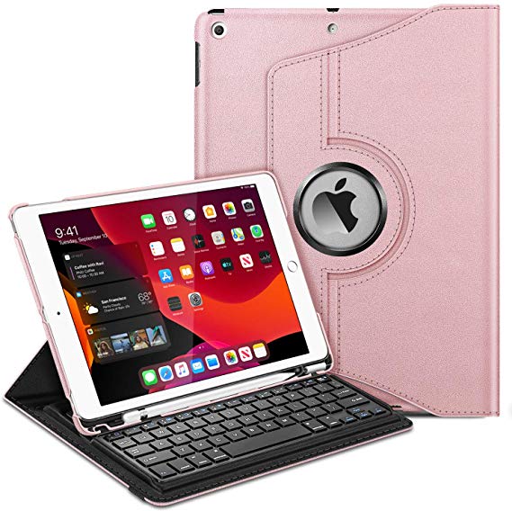 Fintie Keyboard Case for iPad 7th Generation 10.2" 2019-360 Degree Rotating Smart Stand Cover w/Pencil Holder, Built-in Wireless Bluetooth Keyboard for iPad 10.2" Tablet, Rose Gold